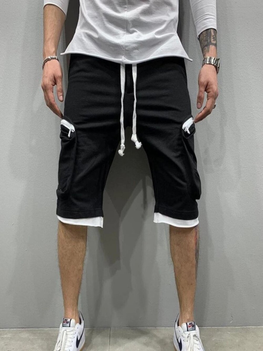 Men Casual Zipper Pocket Shorts Sport Joggers Pants Summer Gym Workout